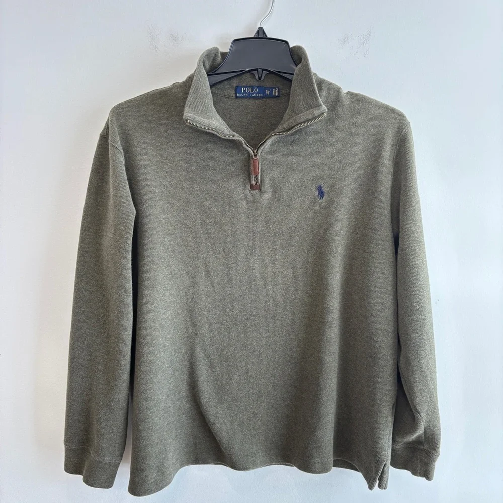Polo Ralph Lauren Sweater Mens X-Large Estate Rib Green 1/4 Zip Cotton Pony Logo